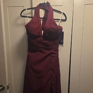 Elegant Burgundy Halter Dress